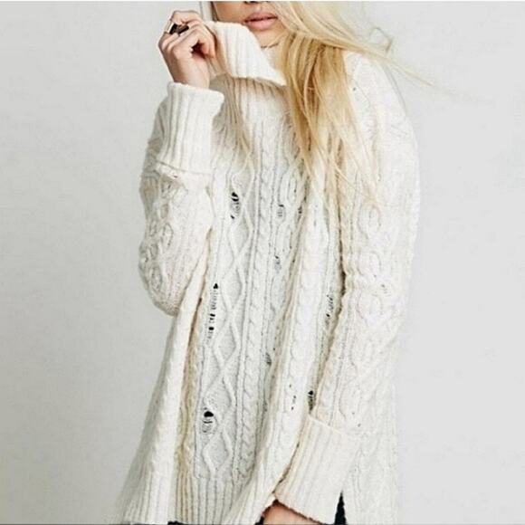 Free People Anita Distressed Cable Small Knit Sweater - Picture 7 of 7